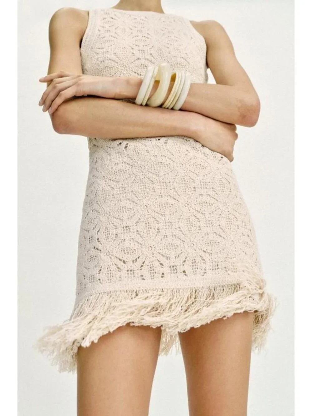 ZARA FRINGED CROCHET SHORT DRESS - Picture 4 of 9